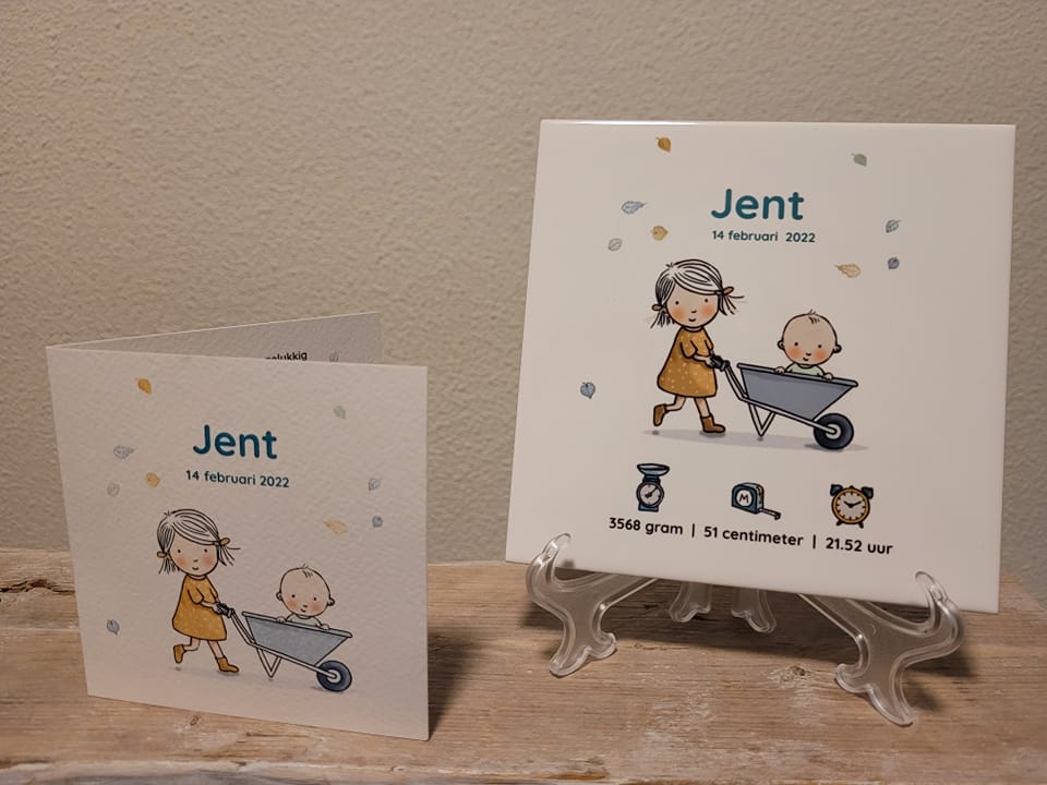 Geboorte tegeltje op basis van het geboortekaartje.