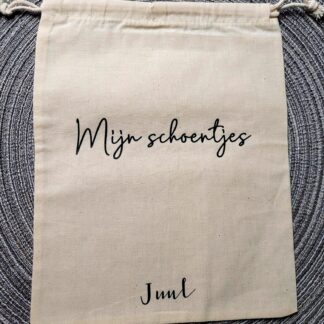 Linnen bewaarzakje "Mijn schoentjes"